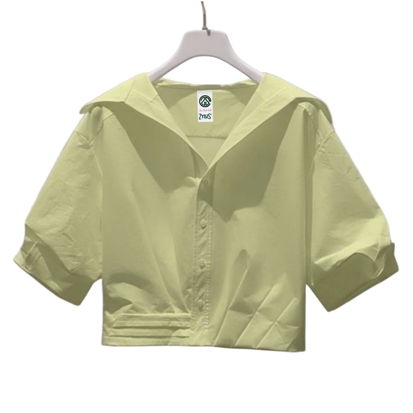 Women Lapel Short-Sleeved Cropped Shirt