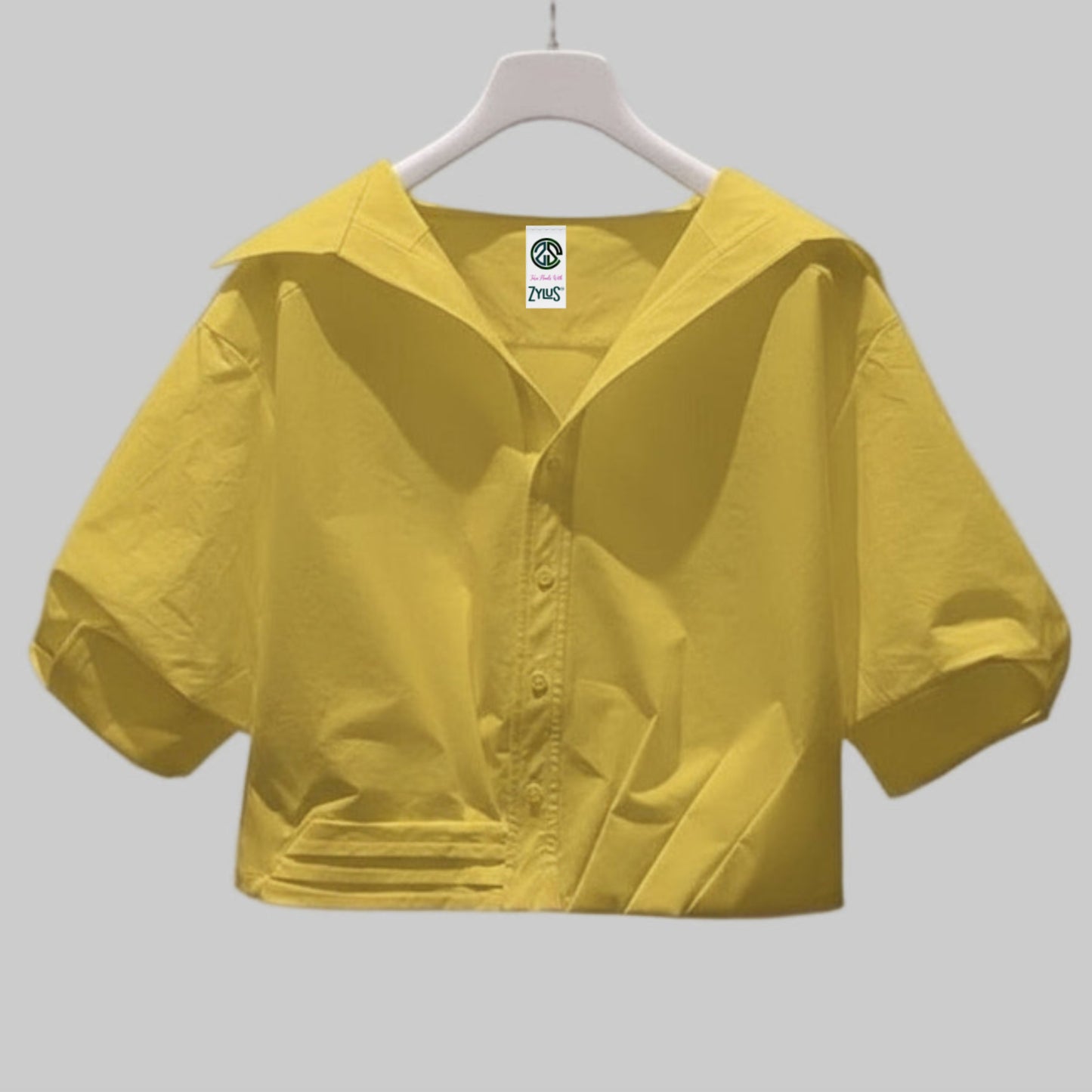 Women Lapel Short-Sleeved Cropped Shirt