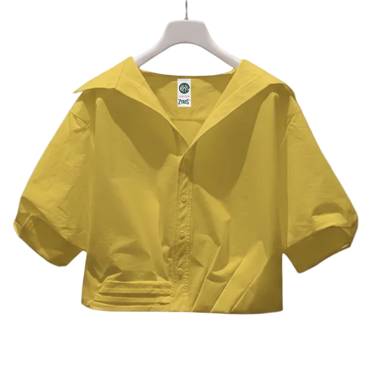 Women Lapel Short-Sleeved Cropped Shirt