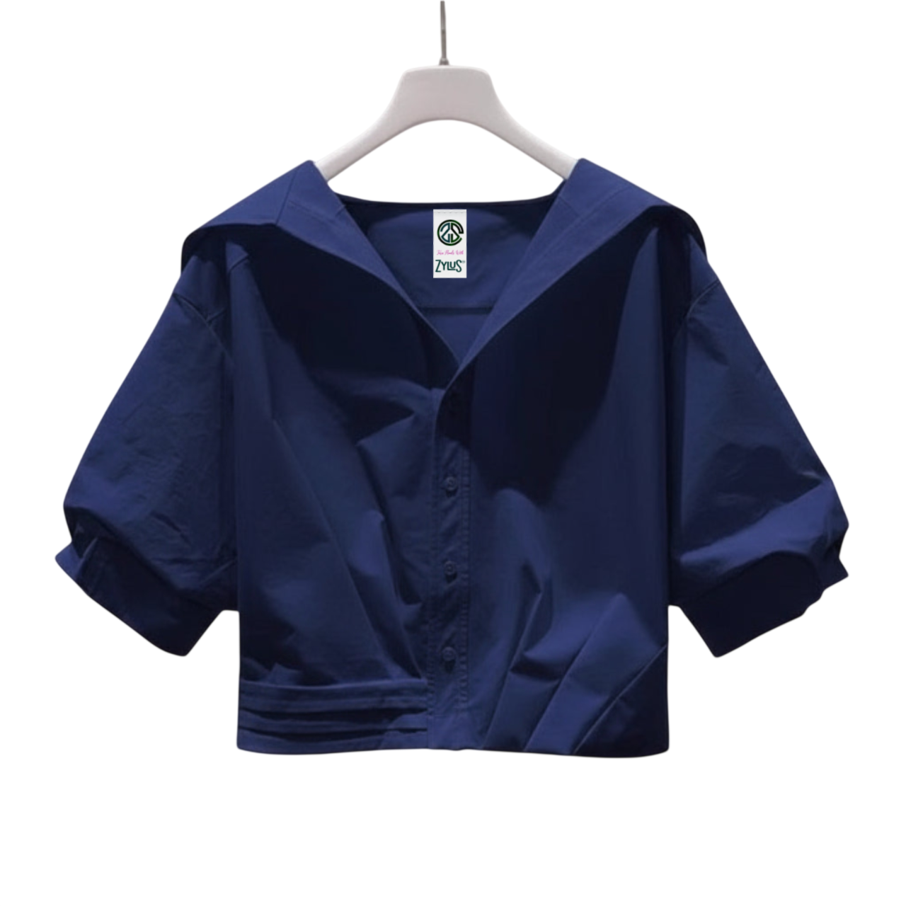Women Lapel Short-Sleeved Cropped Shirt