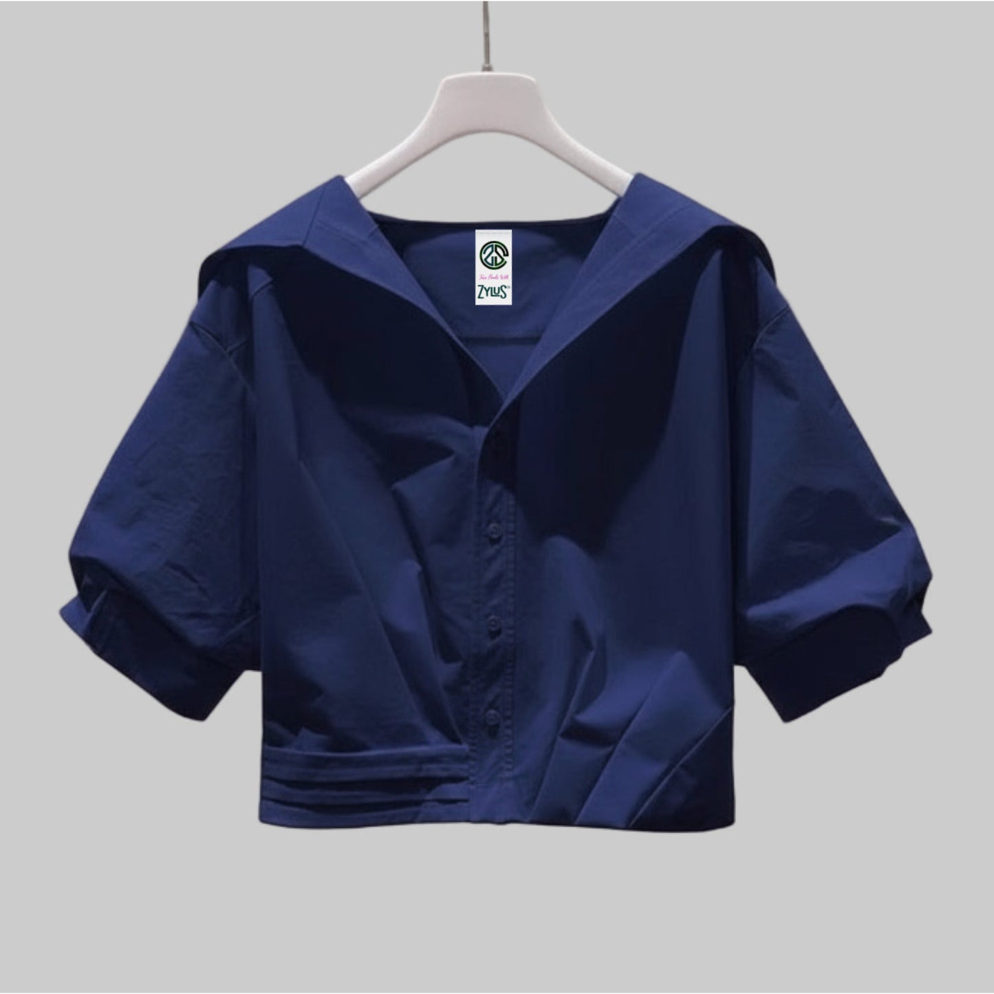 Women Lapel Short-Sleeved Cropped Shirt