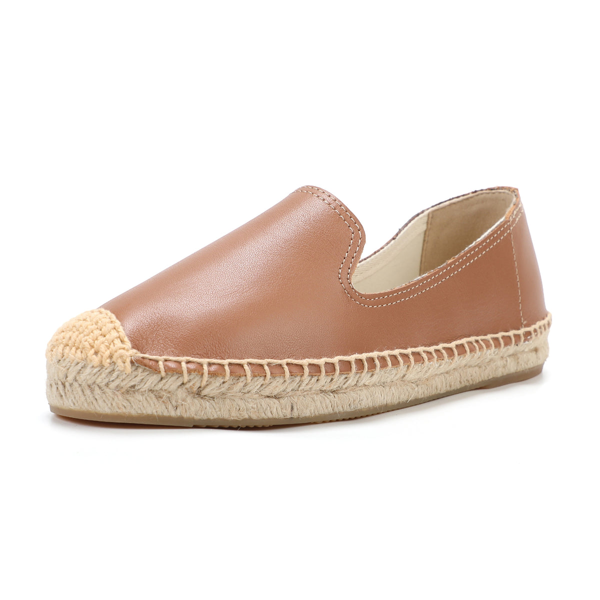 TONIVIS Women's Slip-On Cowhide Leather Espadrille Flats