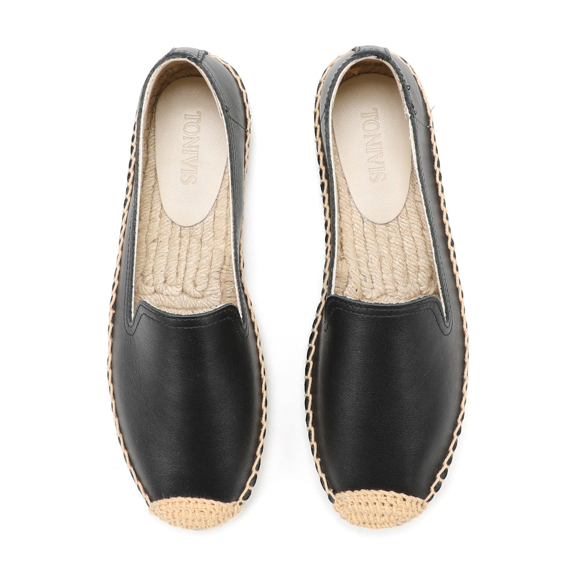 TONIVIS Women's Slip-On Cowhide Leather Espadrille Flats