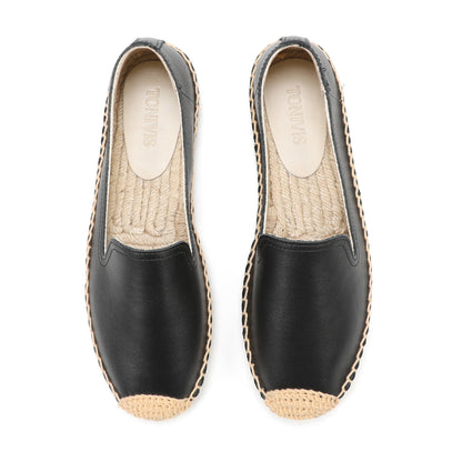 TONIVIS Women's Slip-On Cowhide Leather Espadrille Flats