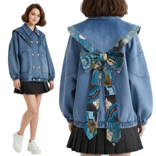 Women Starry Bow Denim Jacket