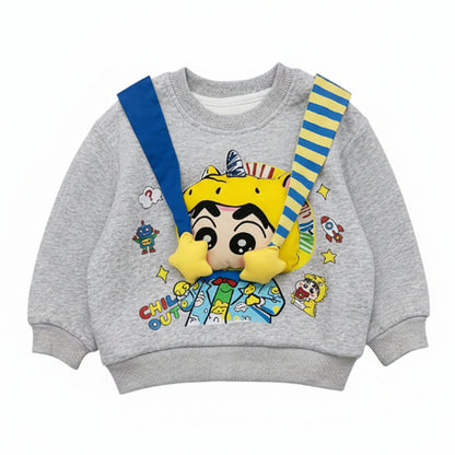 Kids Crayon Shin-Chan 3D Applique Pullover Sweatshirt