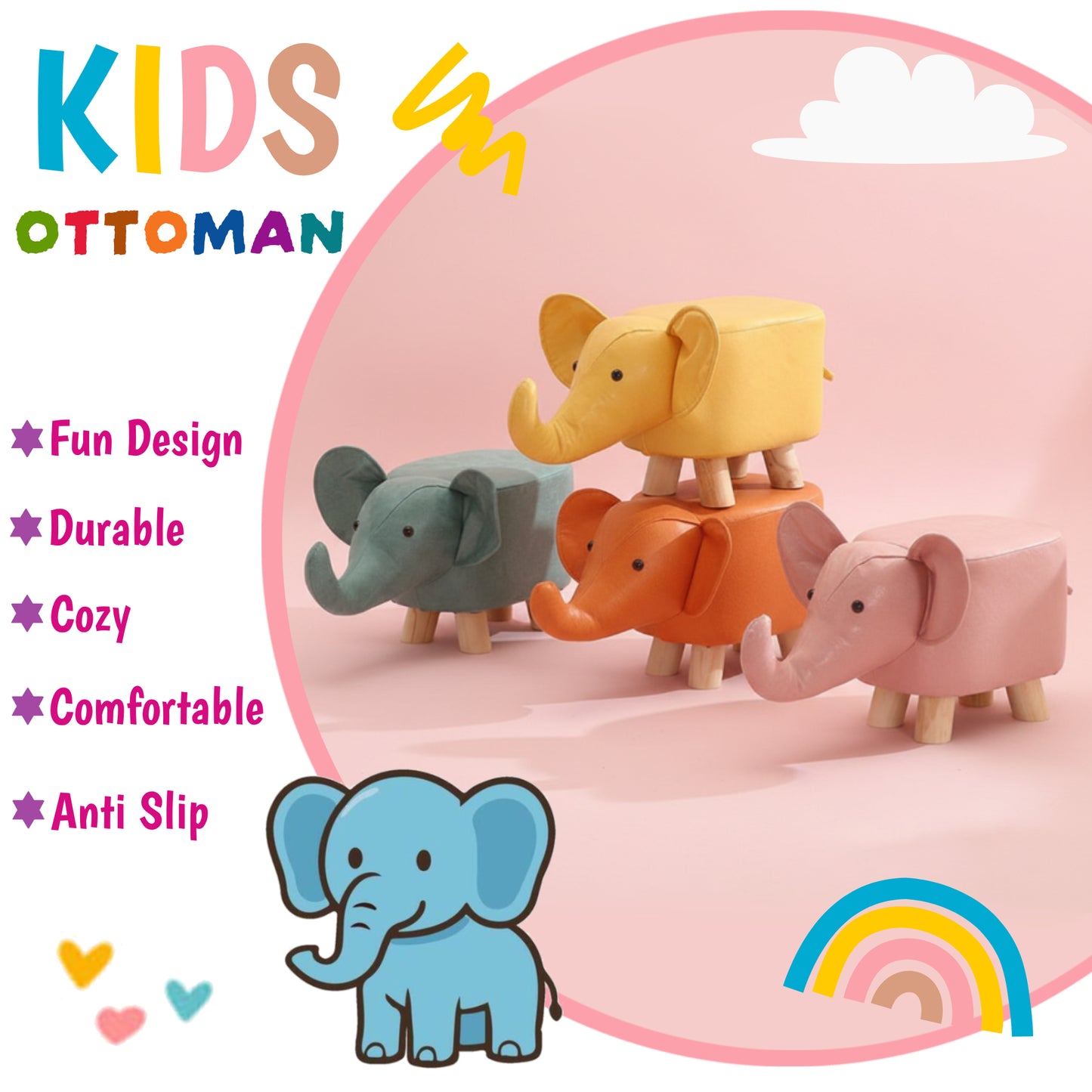 Elephant Animal Children's Ottoman Footstool