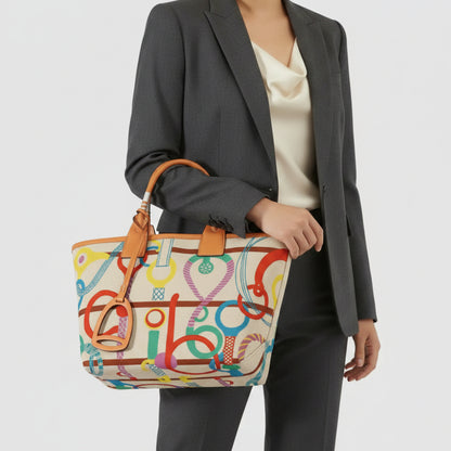 Women's Elegant Canvas Tote Bag - Multicolor
