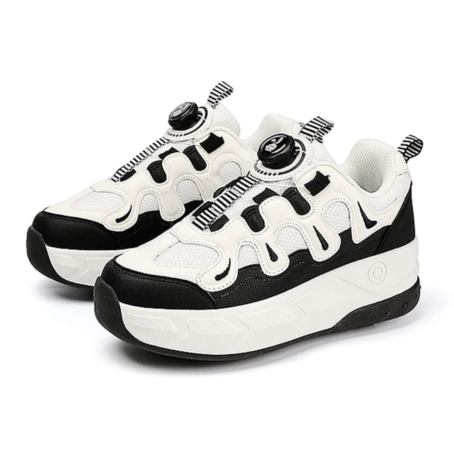 2-in-1 Kids Quad Roller Skate Shoes with Rotary Dial Buckle - Beige