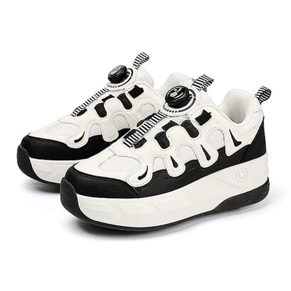 2-in-1 Kids Quad Roller Skate Shoes with Rotary Dial Buckle - Beige