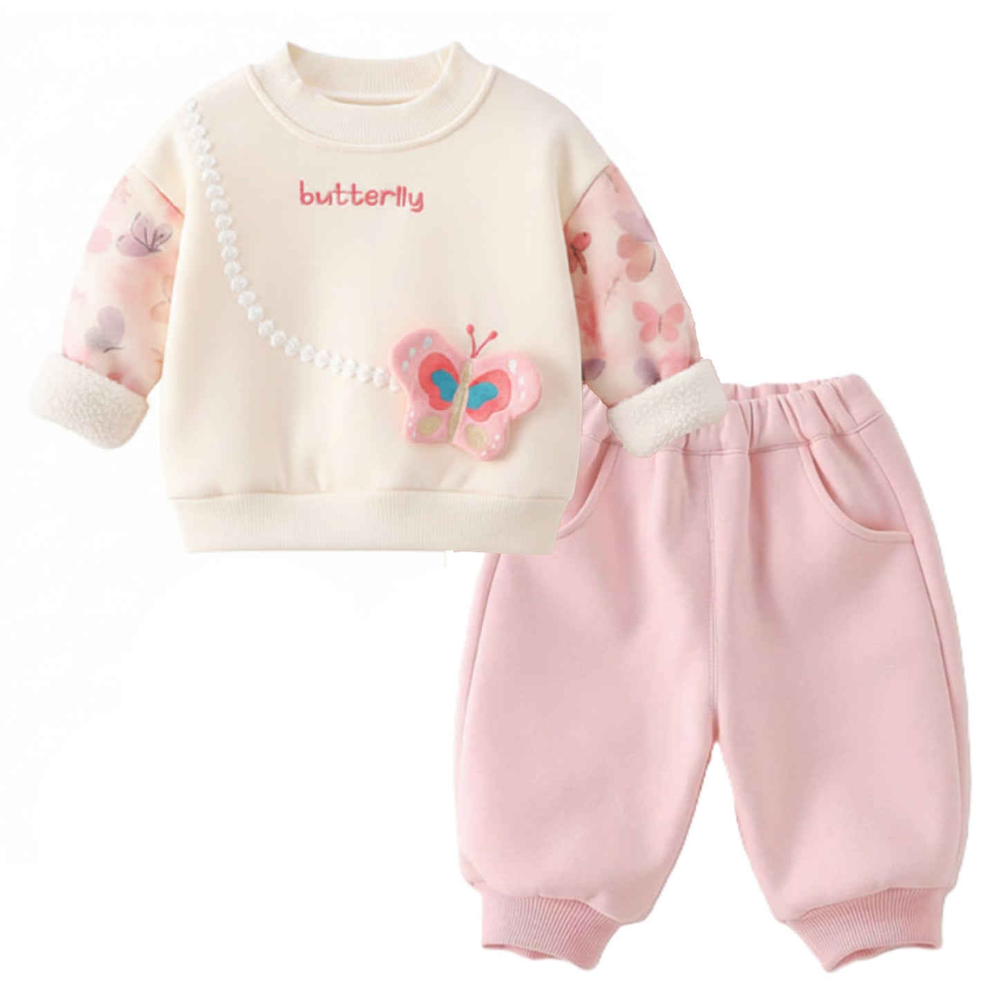 Pixie Dust Butterfly Girls' Sweatshirt and Sweatpants 2-Piece Outfit Set