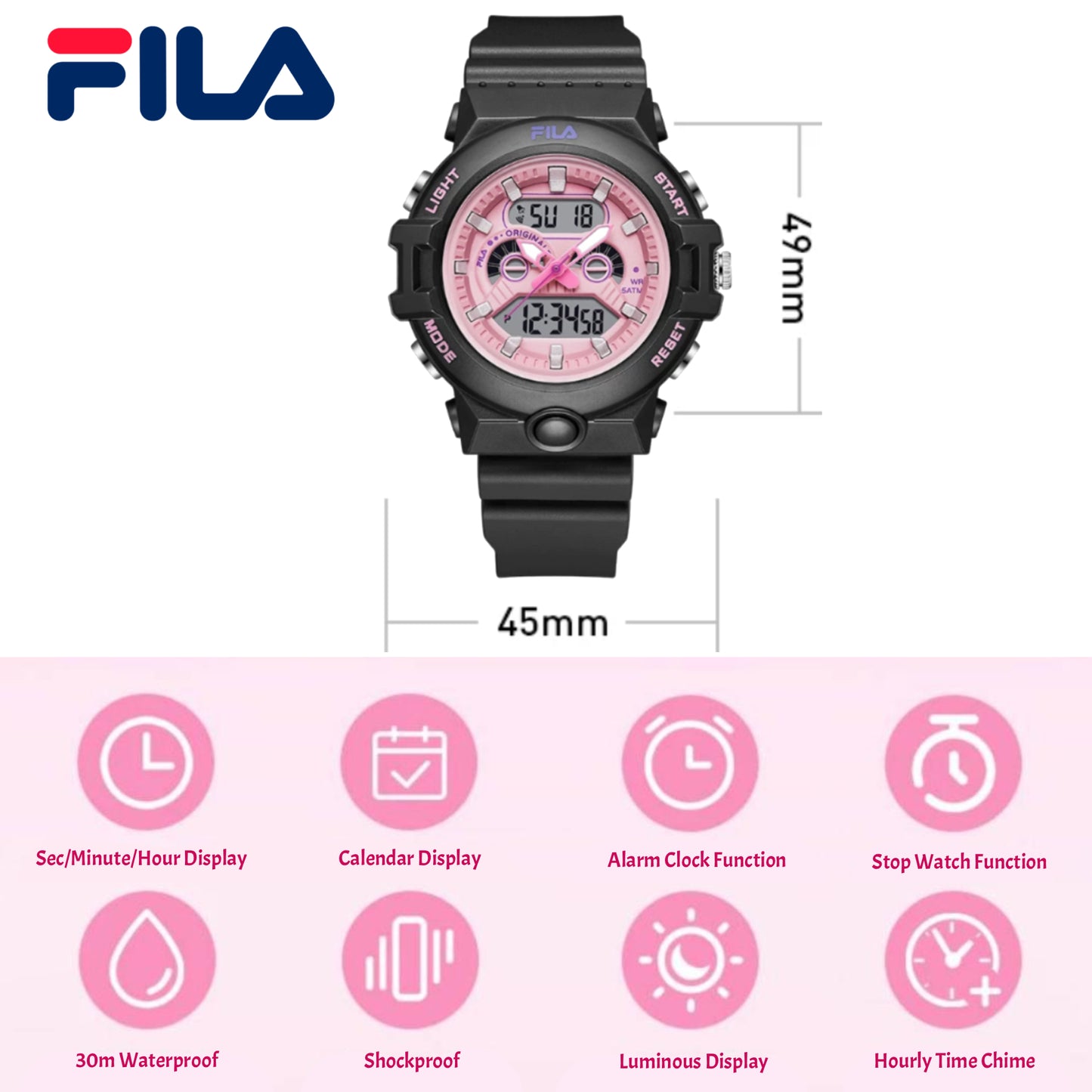 FILA Digital/Analog Sports Wristwatch for Girls