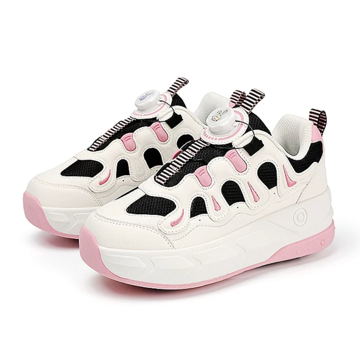 2-in-1 Kids Quad Roller Skate Shoes with Rotary Dial Buckle - Beige