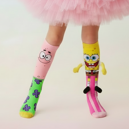 SpongeBob & Patric Mismatched 3D Knee-High Crazy Socks