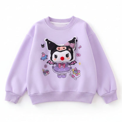 Girls 3D Cartoon Applique Pullover Sweatshirt