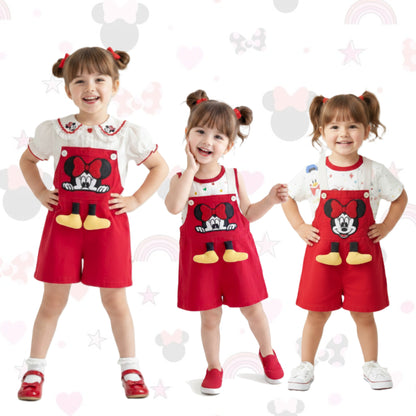 Minnie Mouse Girl's Red Shorts Overall Outfit Set