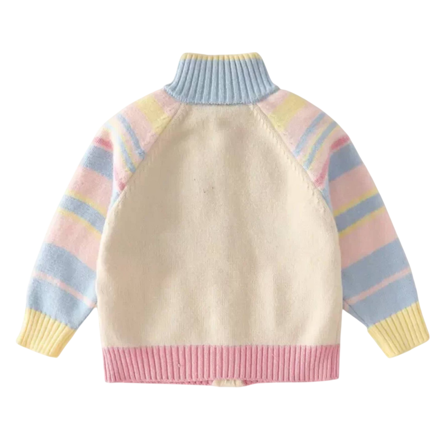 Girls' Cute Cartoon Cat Knitted Zip-Up Sweater Jacket