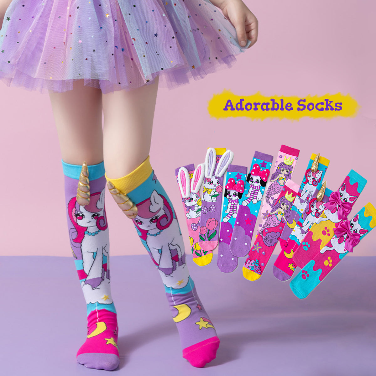 Kids Cute Cartoom Knee-High Crazy Socks