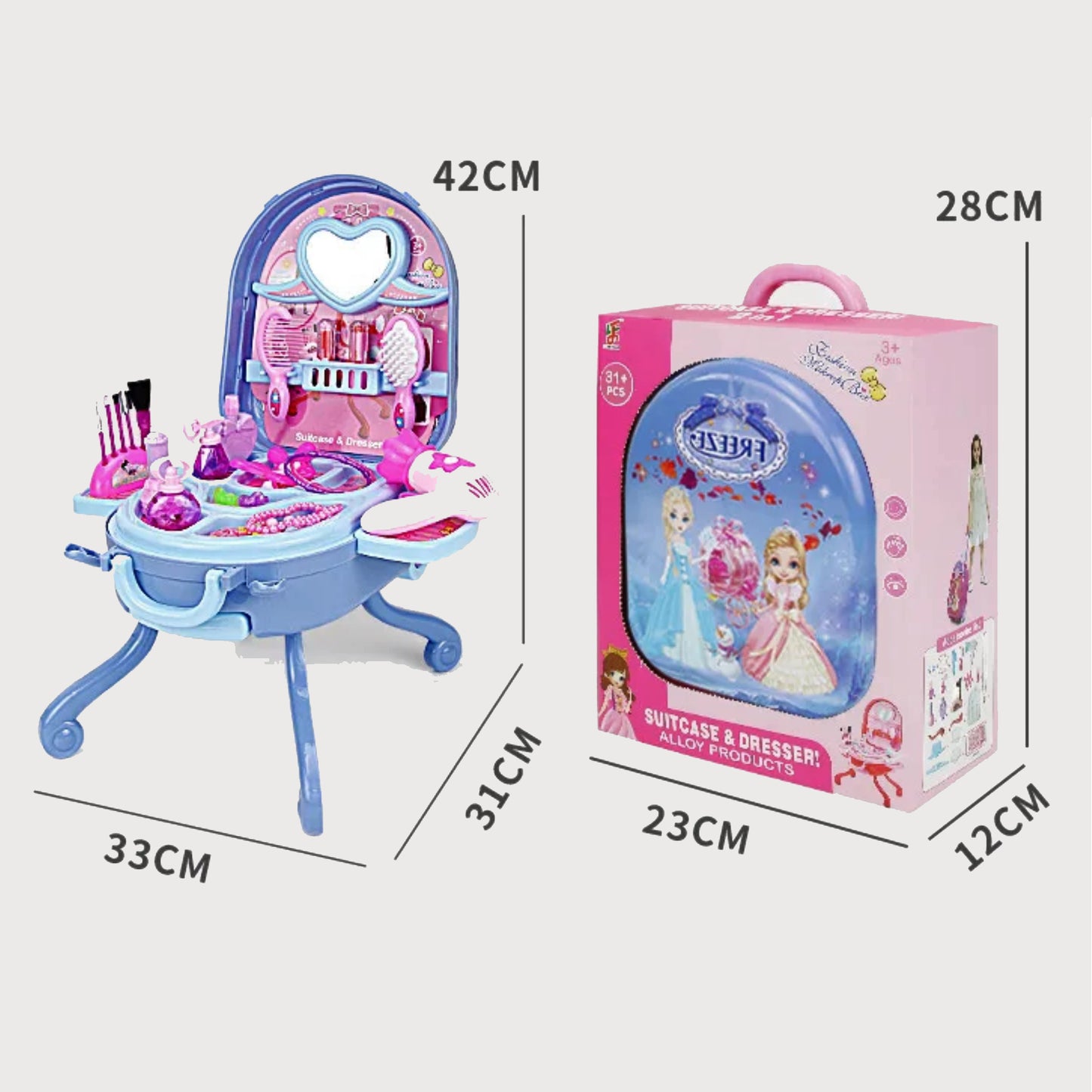 3-in-1 Princess Makeup Vanity Suitcase Playset