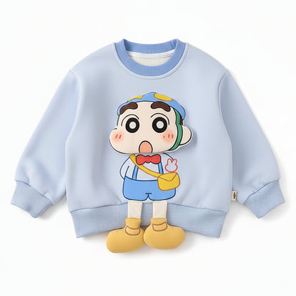 Kids Crayon Shin-Chan 3D Applique Pullover Sweatshirt