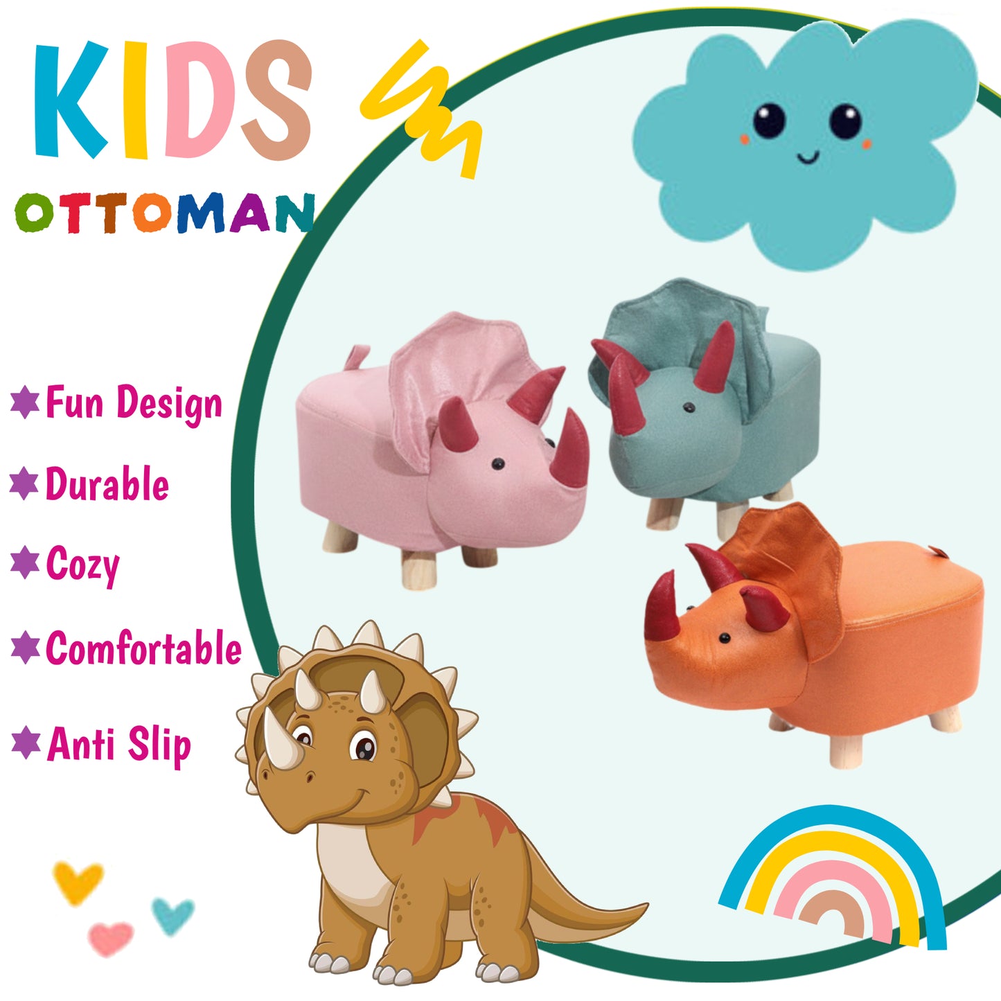 Triceratops Animal Children's Ottoman Footstool