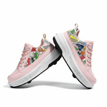 Unisex 2-in-1 Street-Art Graffiti Convertible Roller Skate Shoes | Kids & Adult