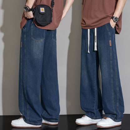 Men's Wide-Leg Drawstring Streetwear Skate Denim Jeans
