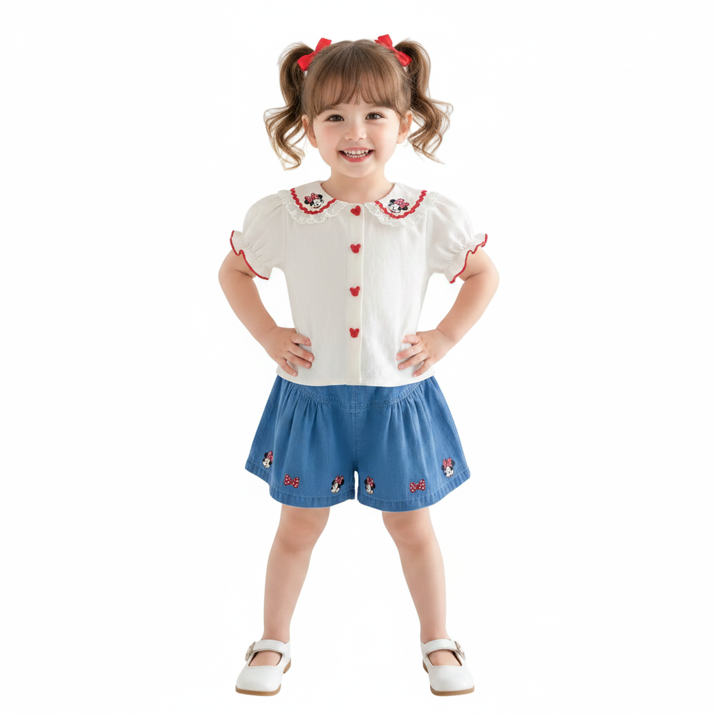 Minnie Mouse Girl's Denim Shorts Outfit Set