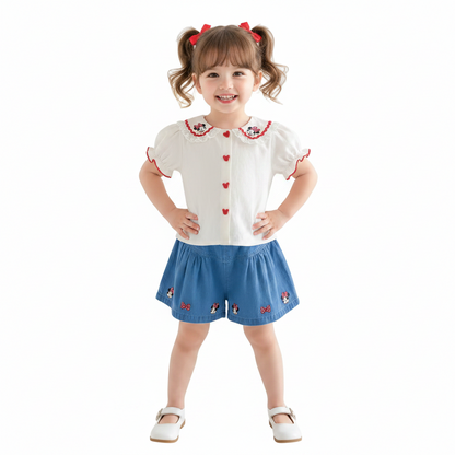 Minnie Mouse Girl's Denim Shorts Outfit Set