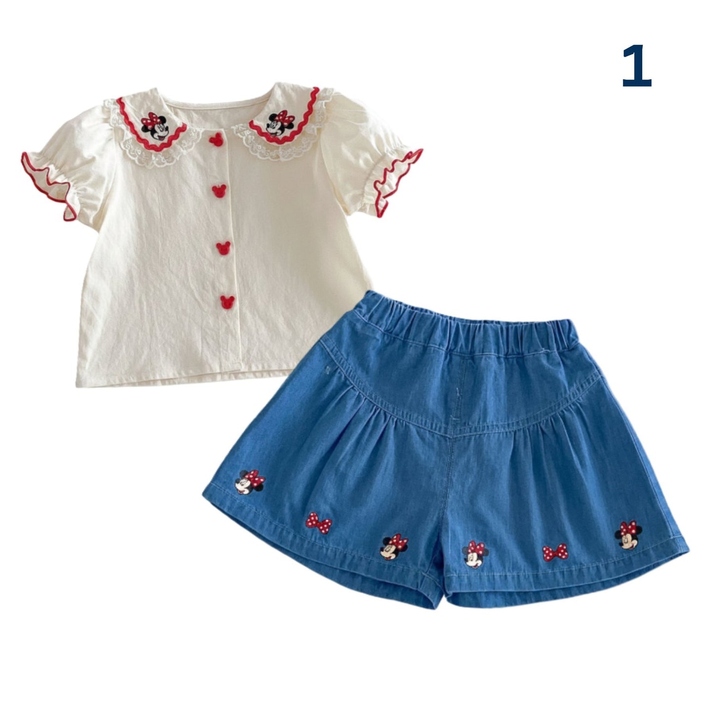 Minnie Mouse Girl's Denim Shorts Outfit Set