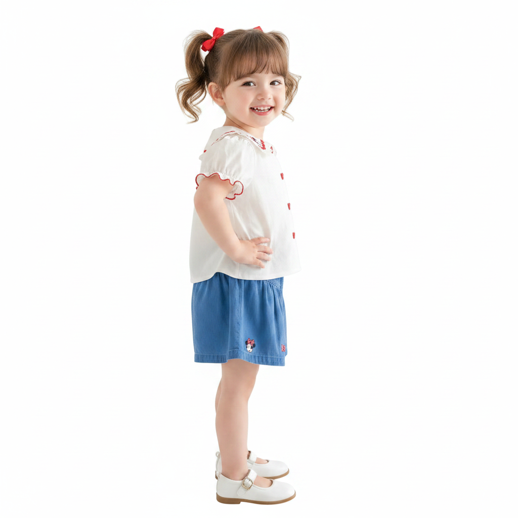 Minnie Mouse Girl's Denim Shorts Outfit Set