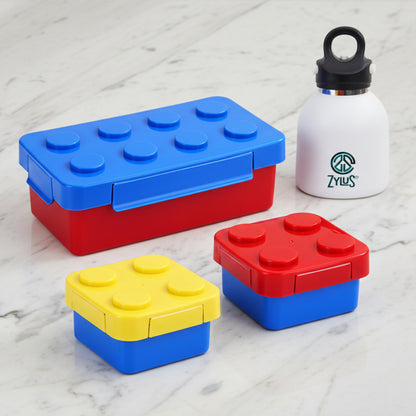 Building Block Lunch Box & 400ml Twist Free Water Bottle 4Pcs Set