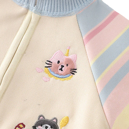Girls' Cute Cartoon Cat Knitted Zip-Up Sweater Jacket