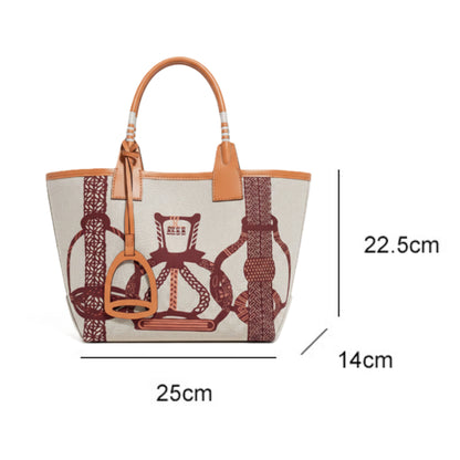 Women's Elegant Canvas Tote Bag - Stirrup Brown