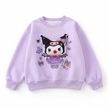 Girls 3D Cartoon Applique Pullover Sweatshirt
