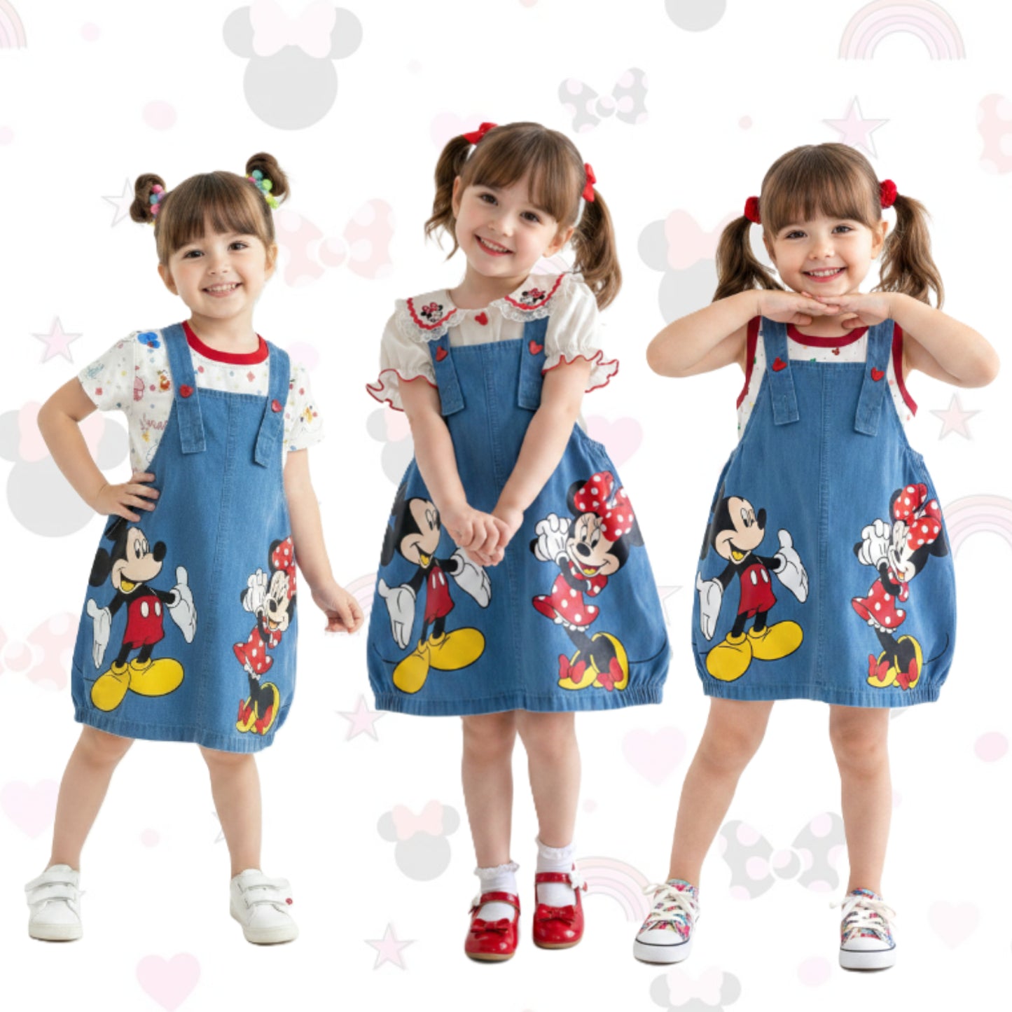Mickey & Minnie Girl's Denim Skirt Overall Outfit Set