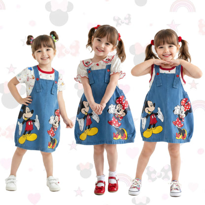 Mickey & Minnie Girl's Denim Skirt Overall Outfit Set