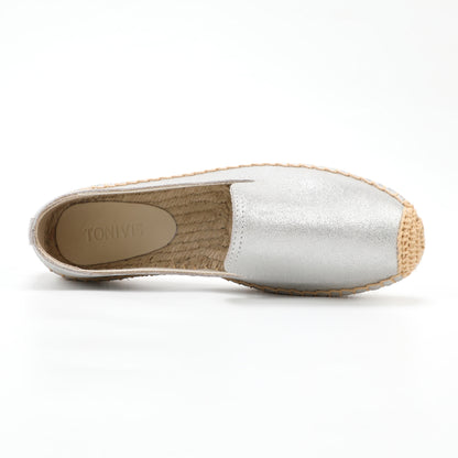 TONIVIS Women's Slip-On Cowhide Leather Espadrille Flats