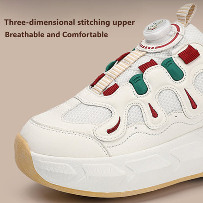 2-in-1 Kids Quad Roller Skate Shoes with Rotary Dial Buckle - Beige