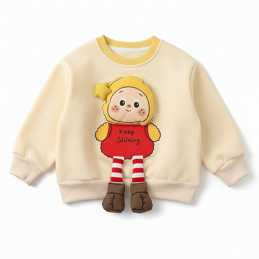 Girls 3D Cartoon Applique Pullover Sweatshirt