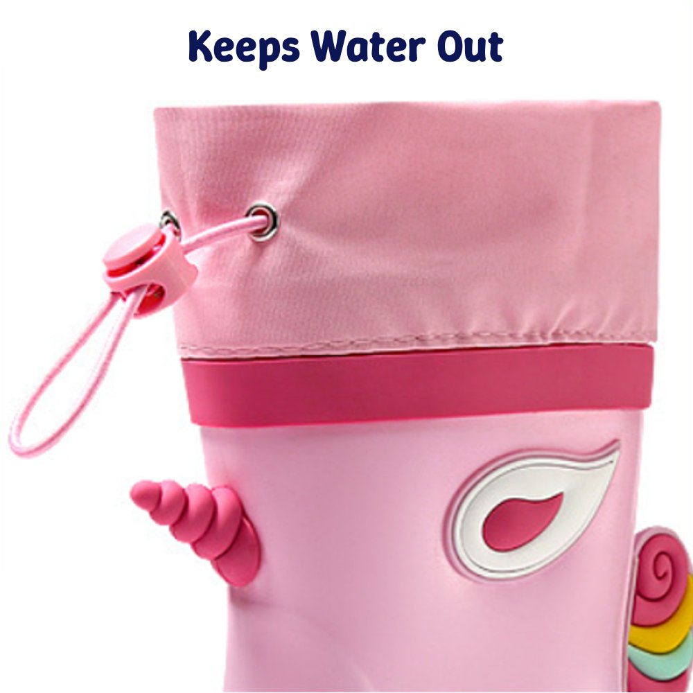Kids Waterproof Cartoon Gumboots | Rain Boots with Splash-Proof Drawstring Cuff