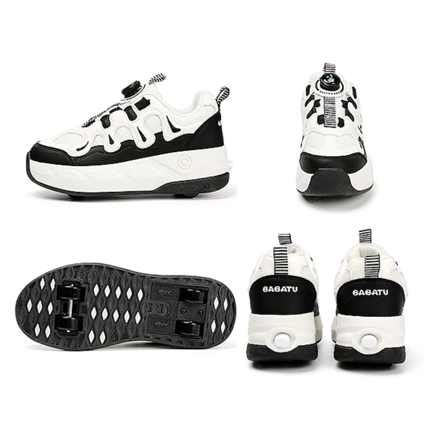 2-in-1 Kids Quad Roller Skate Shoes with Rotary Dial Buckle - Beige