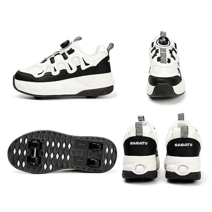 2-in-1 Kids Quad Roller Skate Shoes with Rotary Dial Buckle - Beige