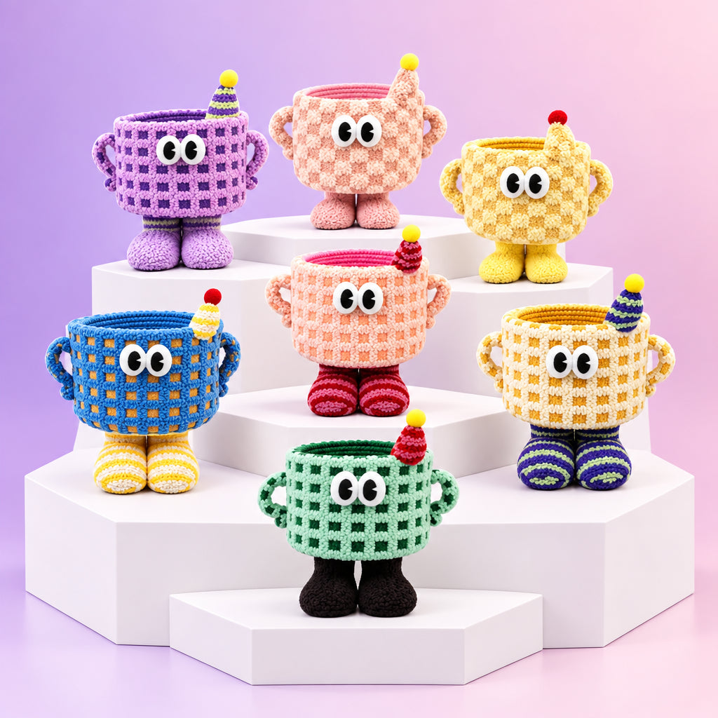 Adorable 3D Checkerboard Monster Storage Basket with Feet