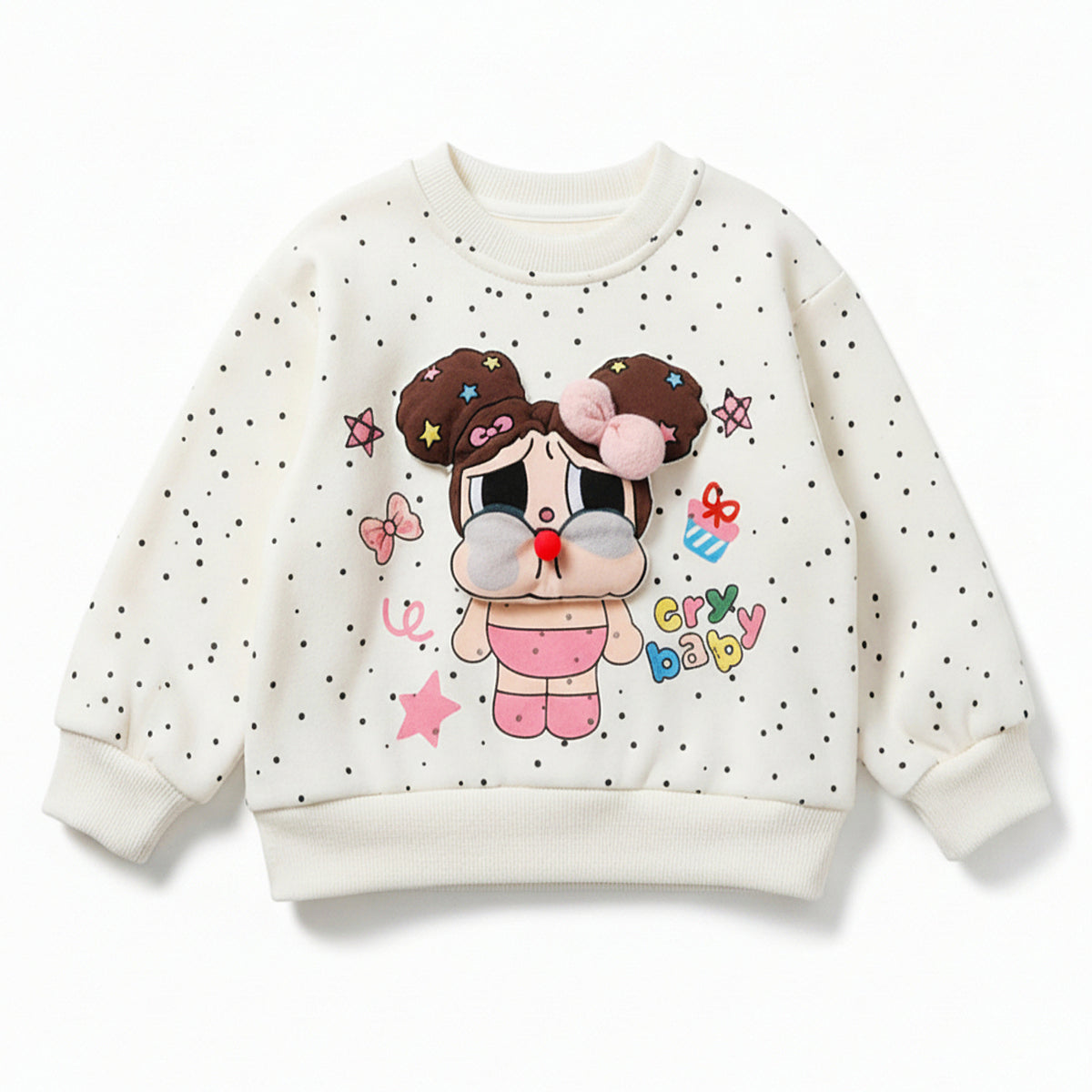 Girls 3D Cartoon Applique Pullover Sweatshirt