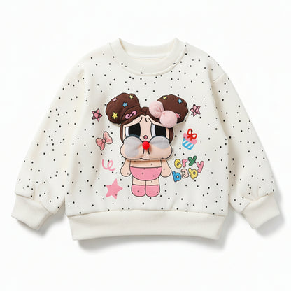 Girls 3D Cartoon Applique Pullover Sweatshirt