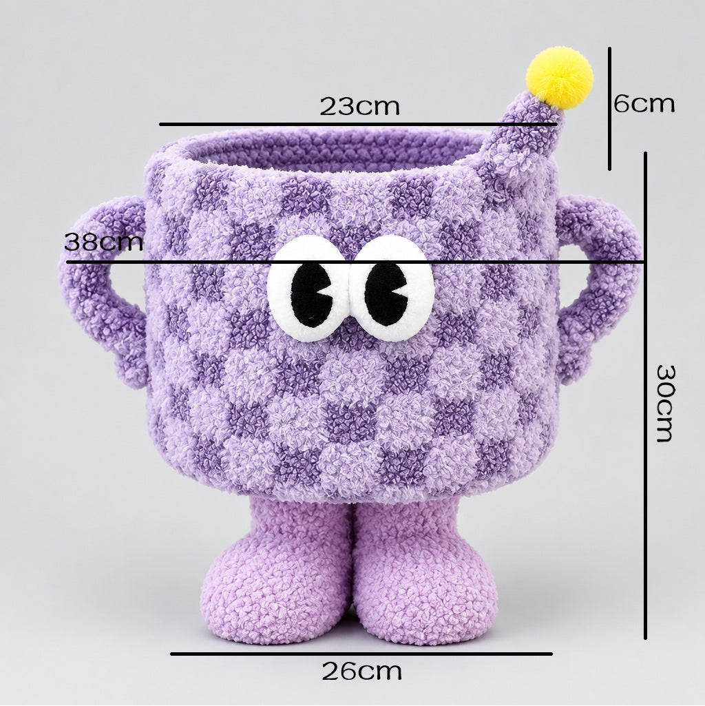 Adorable 3D Checkerboard Monster Storage Basket with Feet