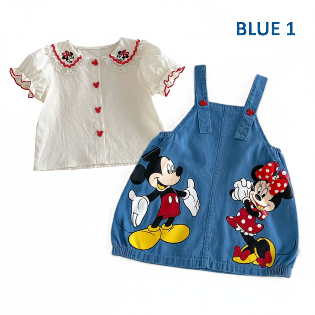 Mickey & Minnie Girl's Denim Skirt Overall Outfit Set