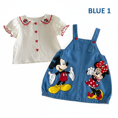 Mickey & Minnie Girl's Denim Skirt Overall Outfit Set