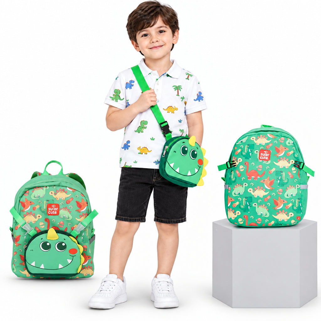 Supercute 2-in-1 Dino-Mite Kids Backpack with Detachable Crossbody Bag